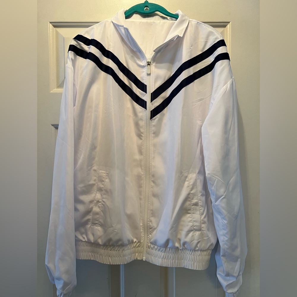 White and Navy Blue Zyia Windbreaker Jacket. Size XL